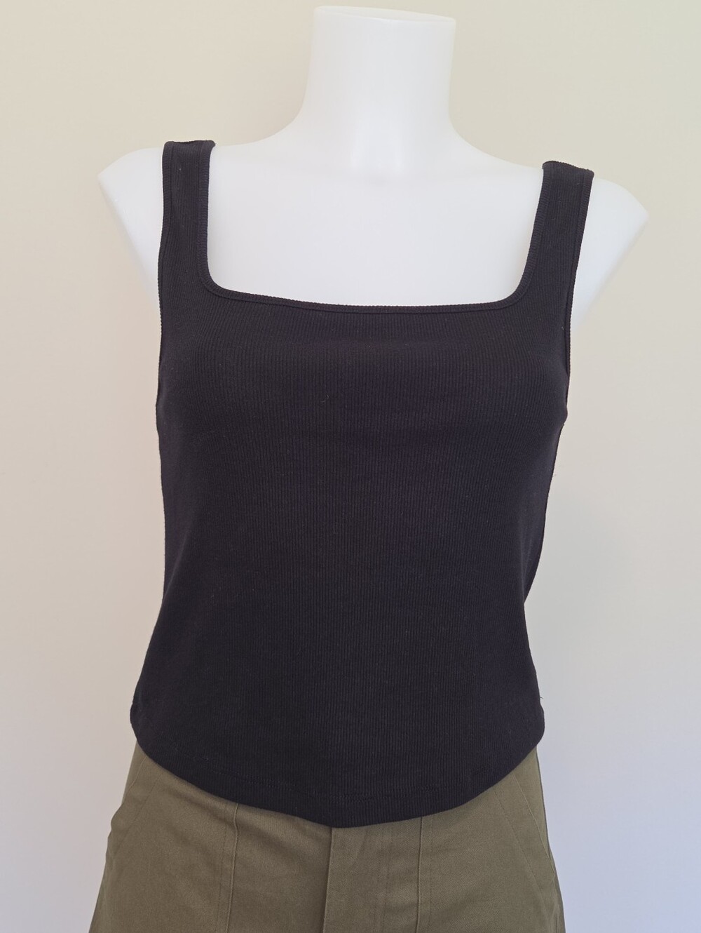 Old Navy Black Ribbed Square-Neck Fitted Crop Tank